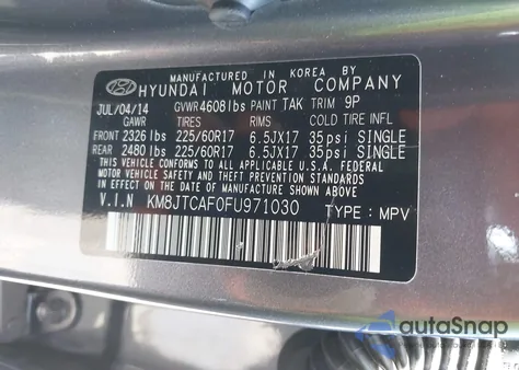 2015 Hyundai Tucson Gls из США, поврежденный, VIN KM8JTCAF0FU971030